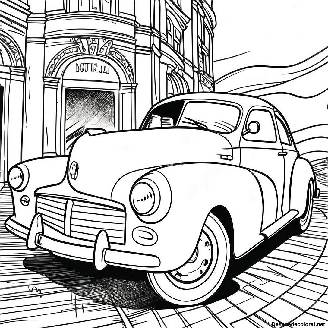 Pagina de colorat Mașină Vintage Pagina De Colorat imprimabilă gratuit din colecția Vehicule — desen contur alb-negru pentru copii și adulți.