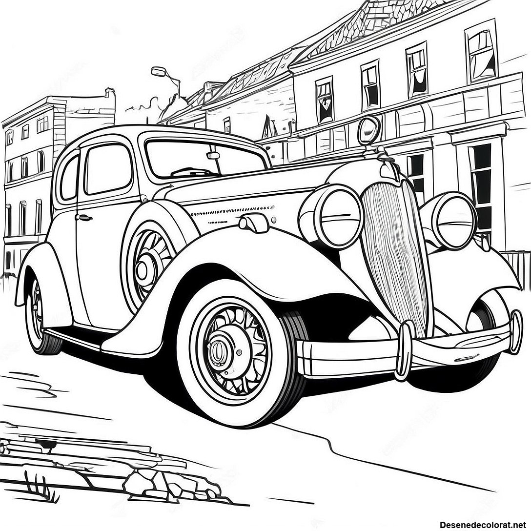 Pagina de colorat Mașină Vintage Pagina De Colorat imprimabilă gratuit din colecția Vehicule — desen contur alb-negru pentru copii și adulți.