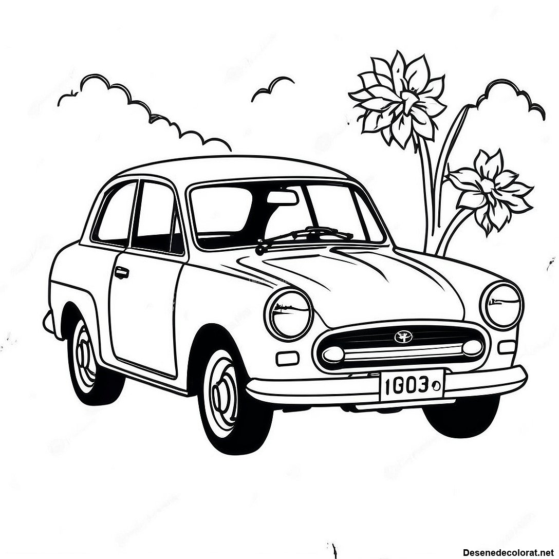 Pagina de colorat Pagina De Colorat A Mașinii Vintage Toyota imprimabilă gratuit din colecția Vehicule — desen contur alb-negru pentru copii și adulți.