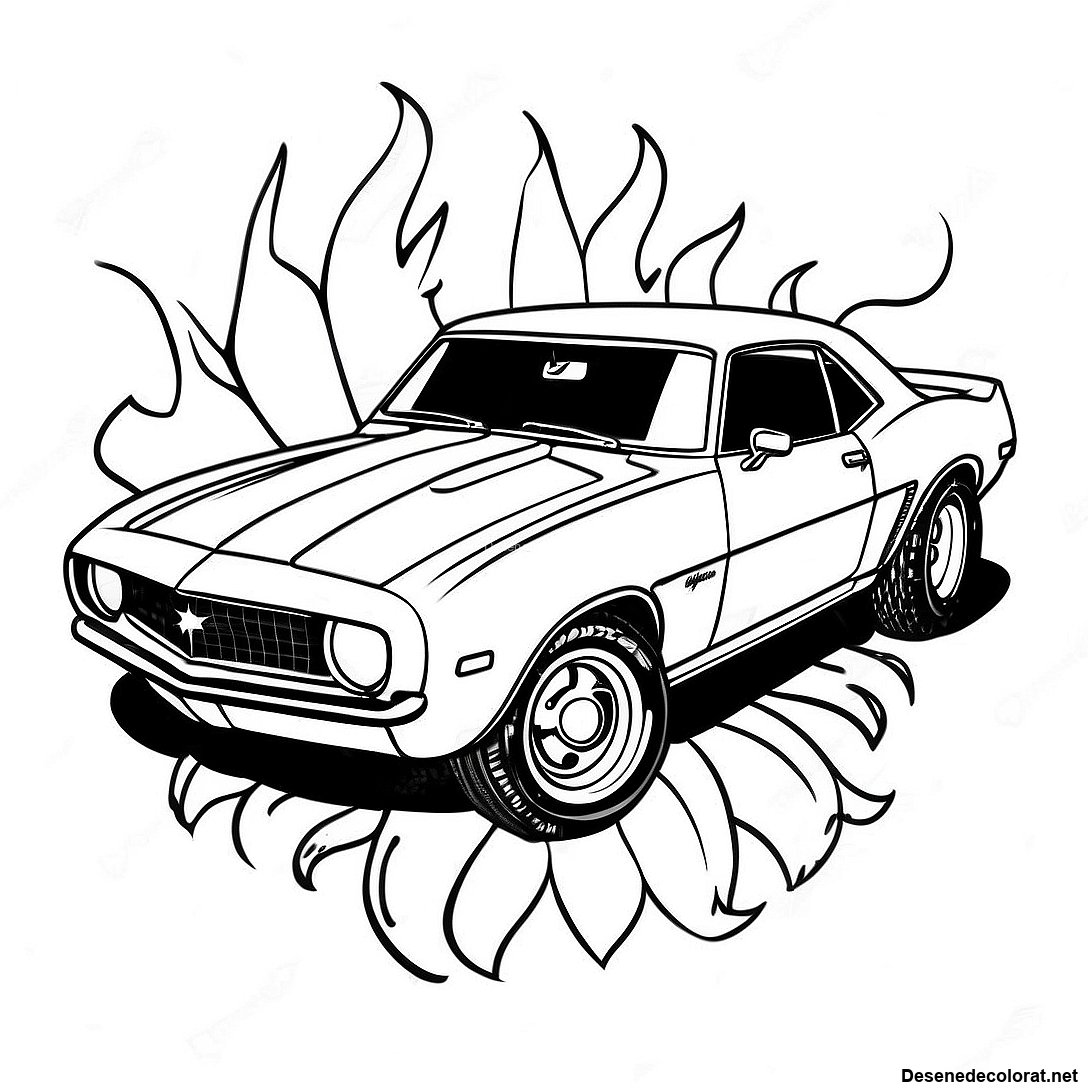 Pagina De Colorat Cu Camaro Vintage Cu Flacari 78690 21042