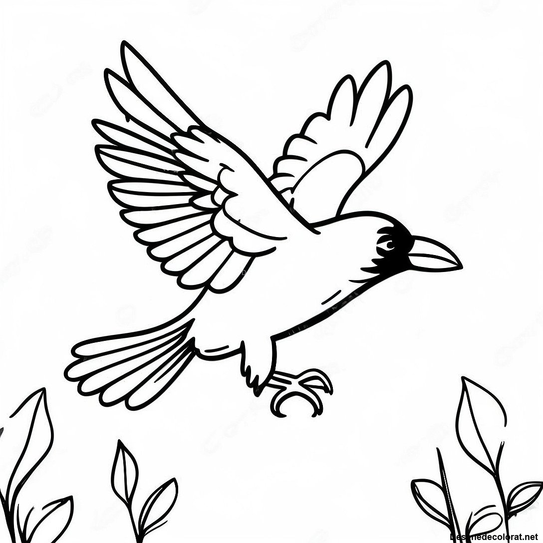 Pagina de colorat Pagina De Colorat Cu Corb Realist În Zbor imprimabilă gratuit din colecția Animale — desen contur alb-negru pentru copii și adulți.