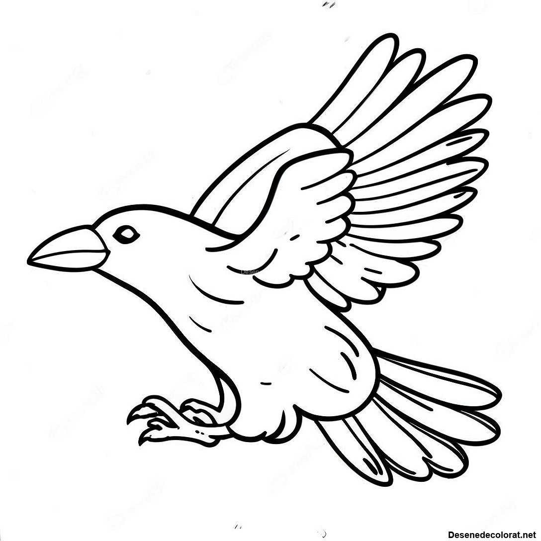 Pagina de colorat Pagina De Colorat Cu Corb Realist În Zbor imprimabilă gratuit din colecția Animale — desen contur alb-negru pentru copii și adulți.