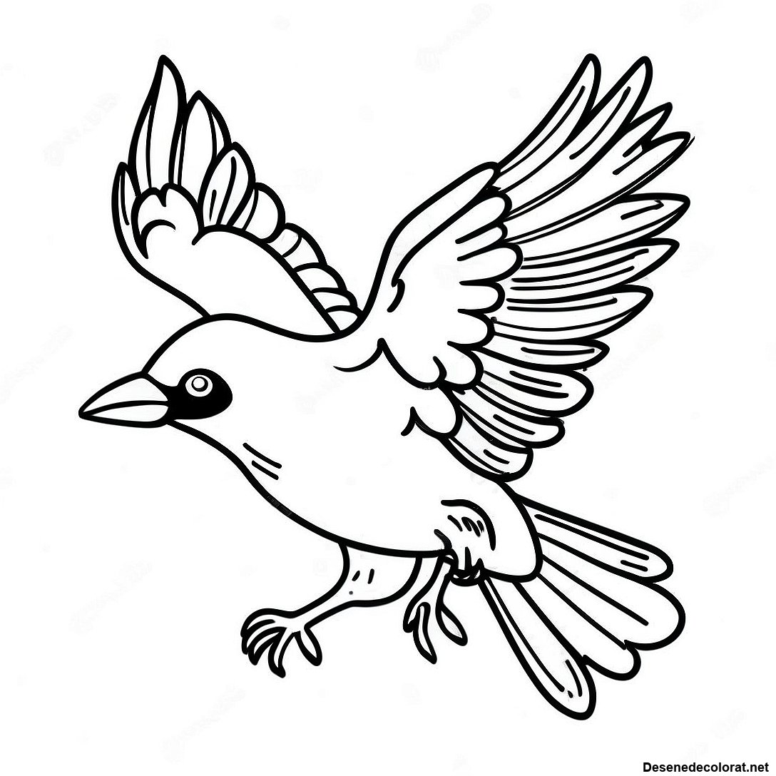 Pagina de colorat Pagina De Colorat Cu Corb Realist În Zbor imprimabilă gratuit din colecția Animale — desen contur alb-negru pentru copii și adulți.