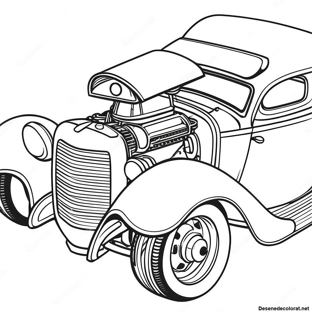 Pagina de colorat Pagina De Colorat Cu Hot Rod Vintage imprimabilă gratuit din colecția Vehicule — desen contur alb-negru pentru copii și adulți.