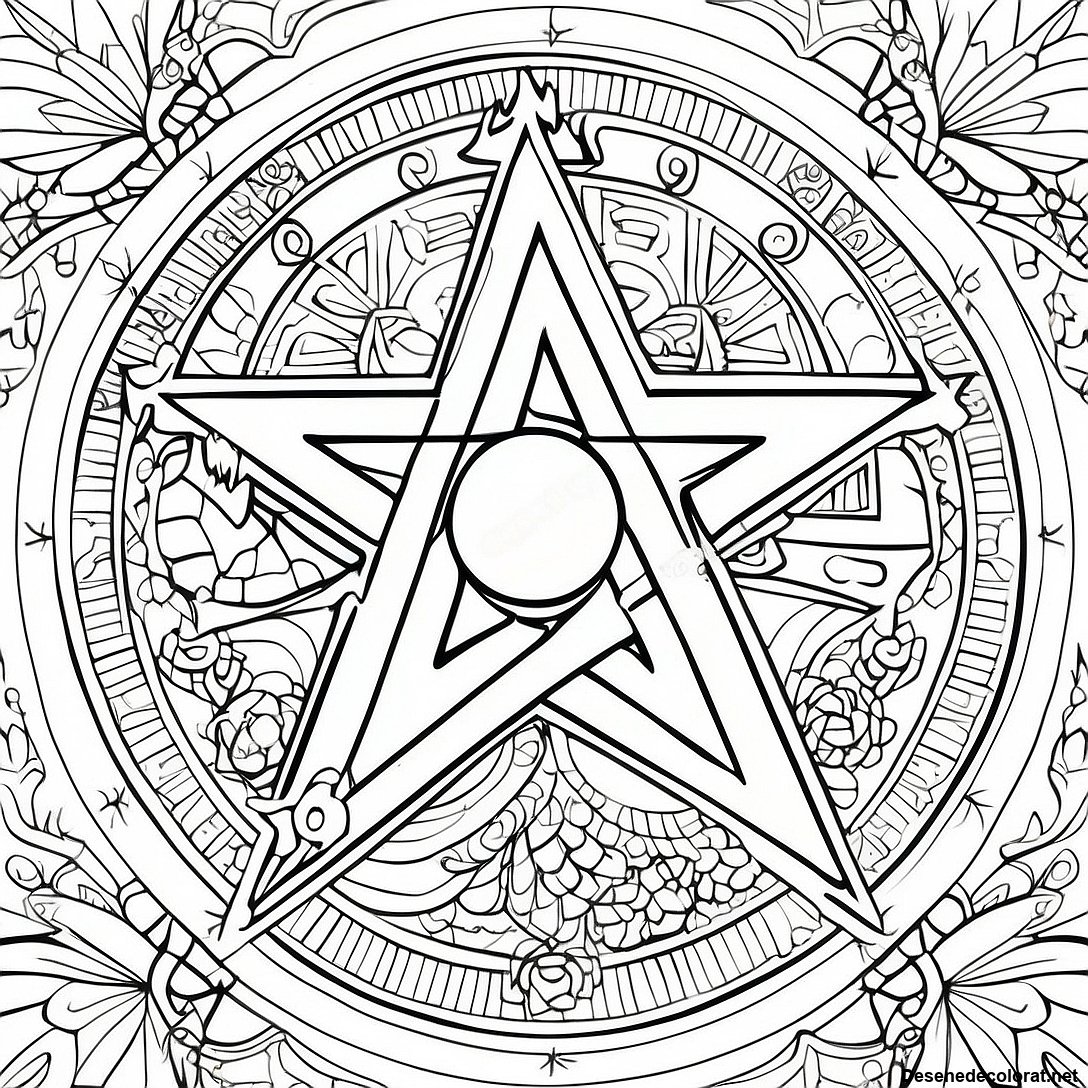 Pagina de colorat Pagina De Colorat Design Intricat De Pentagramă imprimabilă gratuit din colecția Diverse — desen contur alb-negru pentru copii și adulți.