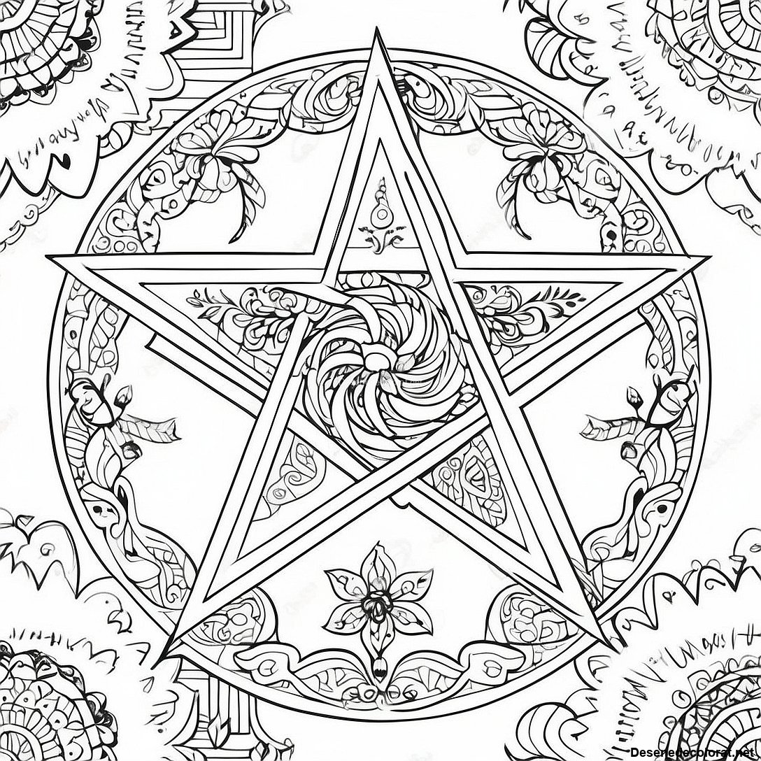 Pagina de colorat Pagina De Colorat Design Intricat De Pentagramă imprimabilă gratuit din colecția Diverse — desen contur alb-negru pentru copii și adulți.