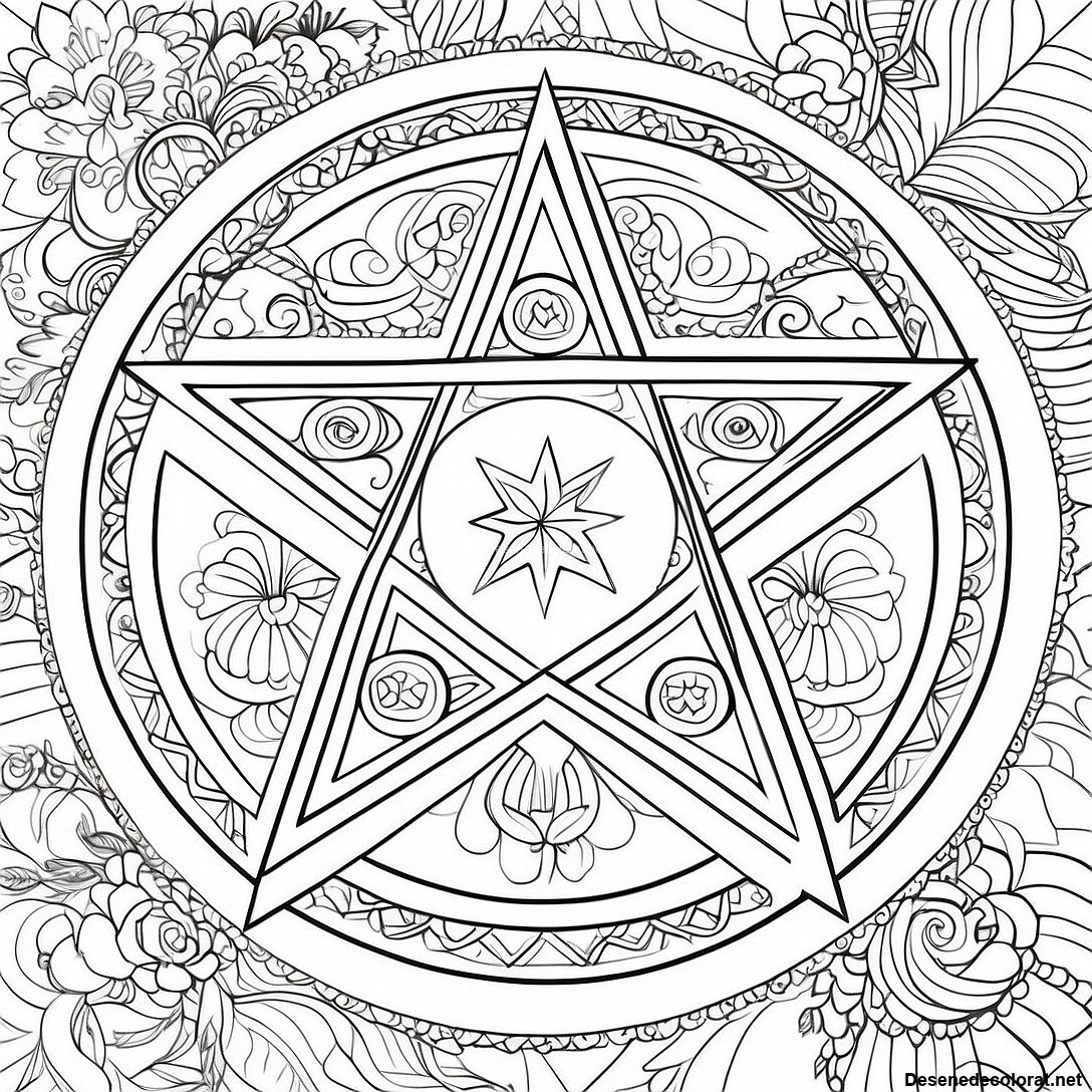 Pagina de colorat Pagina De Colorat Design Intricat De Pentagramă imprimabilă gratuit din colecția Diverse — desen contur alb-negru pentru copii și adulți.