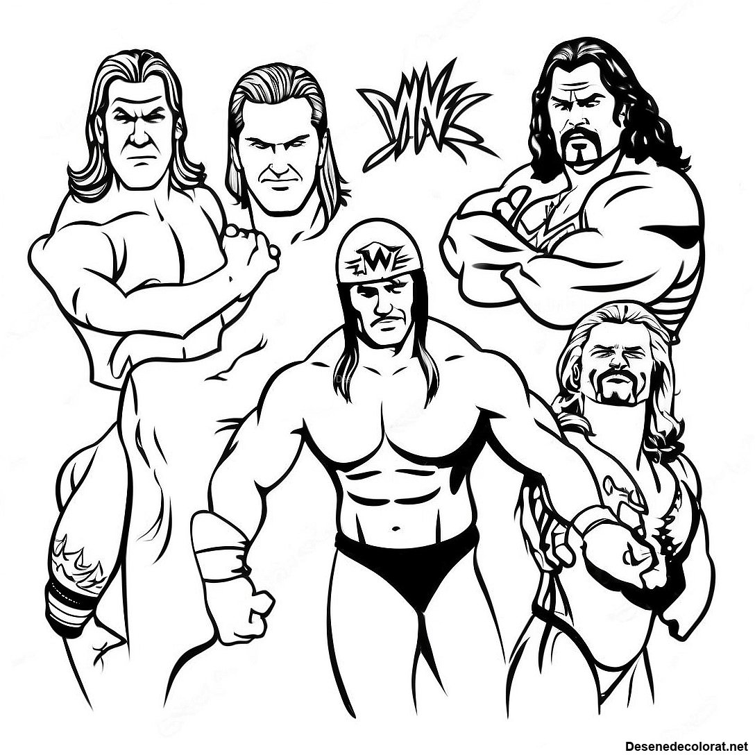 Pagina de colorat Pagina De Colorat Luptători Wwe Vintage imprimabilă gratuit din colecția Diverse — desen contur alb-negru pentru copii și adulți.