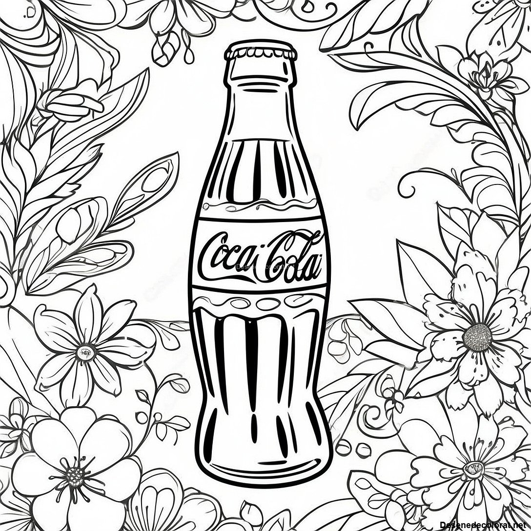 Pagina de colorat Pagina De Colorat Sticlă Vintage Coca Cola imprimabilă gratuit din colecția Diverse — desen contur alb-negru pentru copii și adulți.