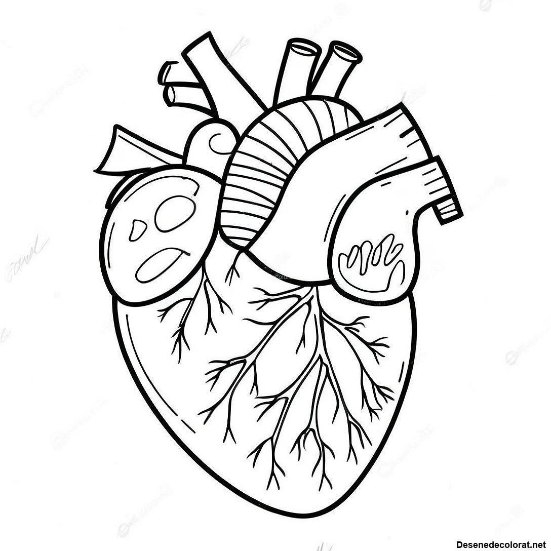 Pagina de colorat Pagini De Colorat Cu Anatomia Realistă A Inimii imprimabilă gratuit din colecția Diverse — desen contur alb-negru pentru copii și adulți.
