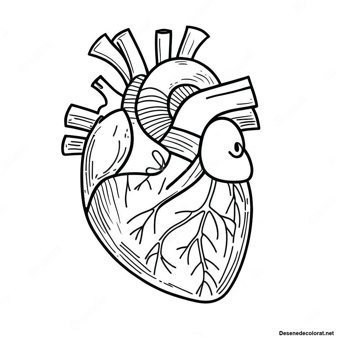 Pagina de colorat Pagini De Colorat Cu Anatomia Realistă A Inimii imprimabilă gratuit din colecția Diverse — desen contur alb-negru pentru copii și adulți.