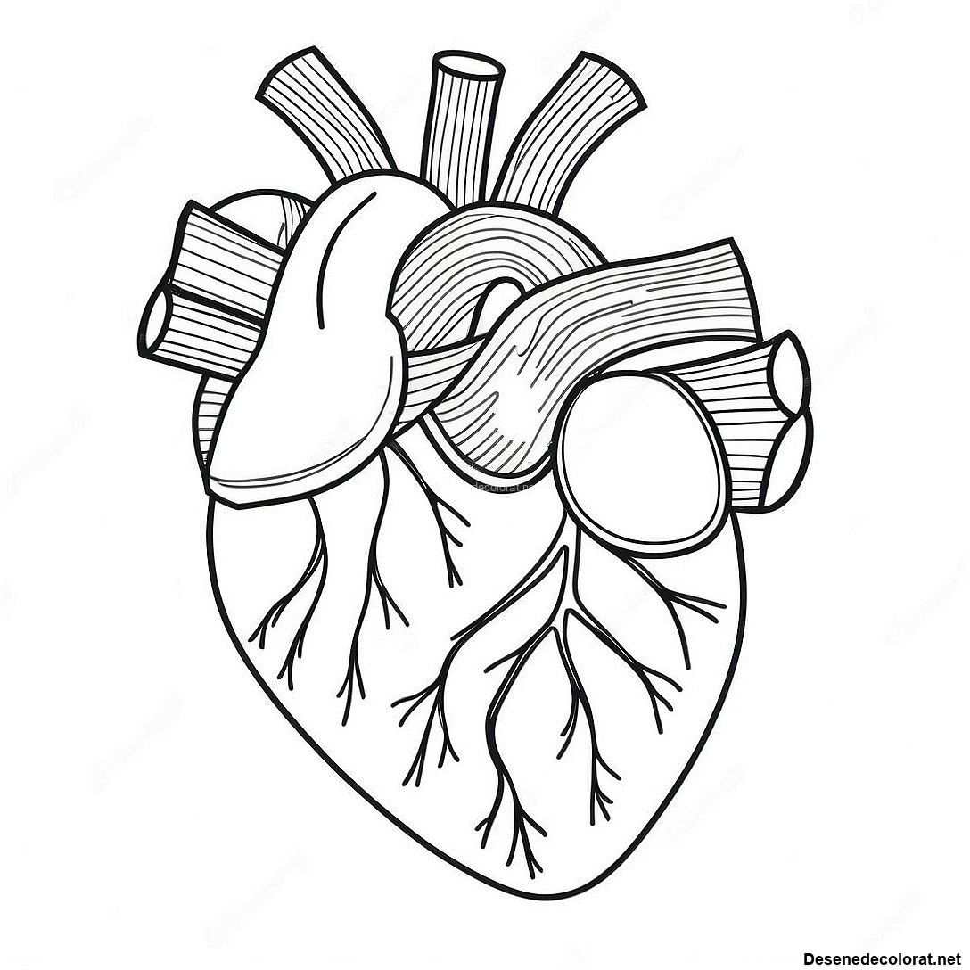 Pagina de colorat Pagini De Colorat Cu Anatomia Realistă A Inimii imprimabilă gratuit din colecția Diverse — desen contur alb-negru pentru copii și adulți.