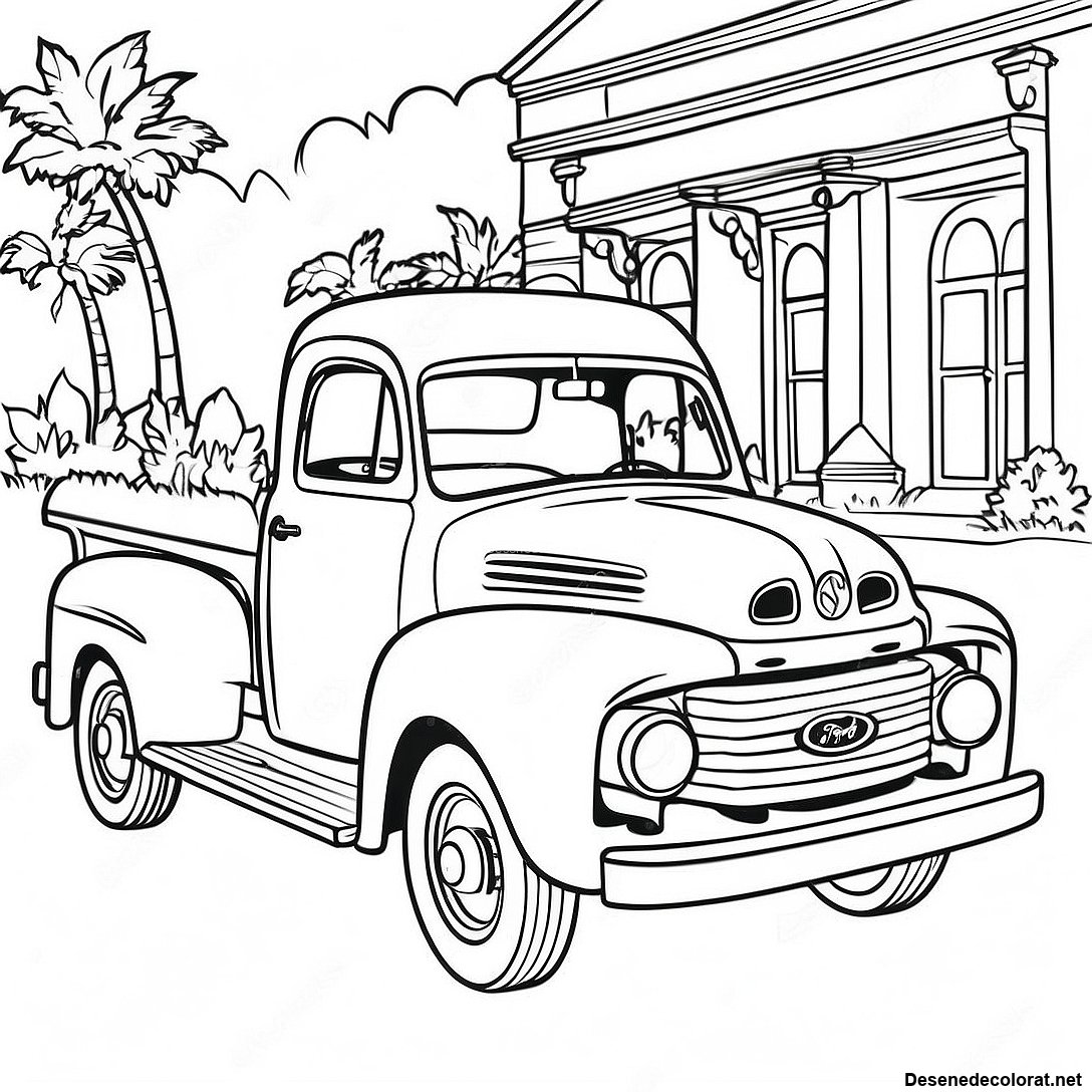 Pagina de colorat Pagini De Colorat Cu Camionul Ford Vintage imprimabilă gratuit din colecția Vehicule — desen contur alb-negru pentru copii și adulți.