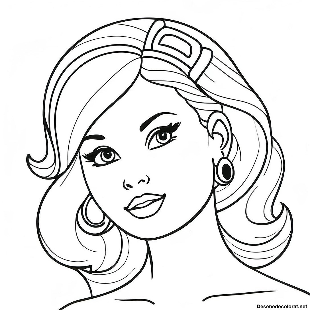 Pagina de colorat Pagini De Colorat Cu Capul Lui Barbie Vintage imprimabilă gratuit din colecția Prințese — desen contur alb-negru pentru copii și adulți.