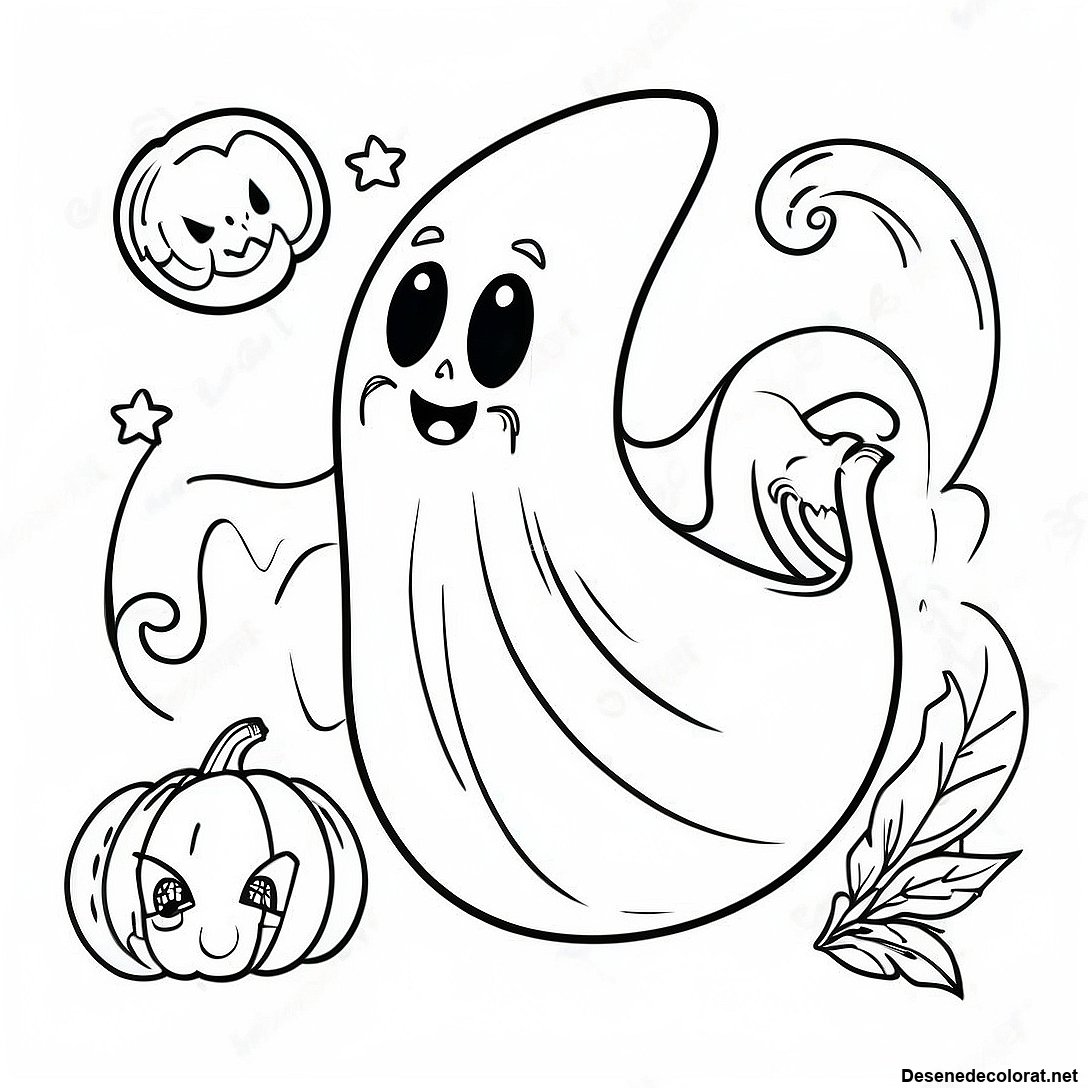 Pagina de colorat Pagini De Colorat Cu Fantome Vintage De Halloween Jucăușe imprimabilă gratuit din colecția Halloween — desen contur alb-negru pentru copii și adulți.