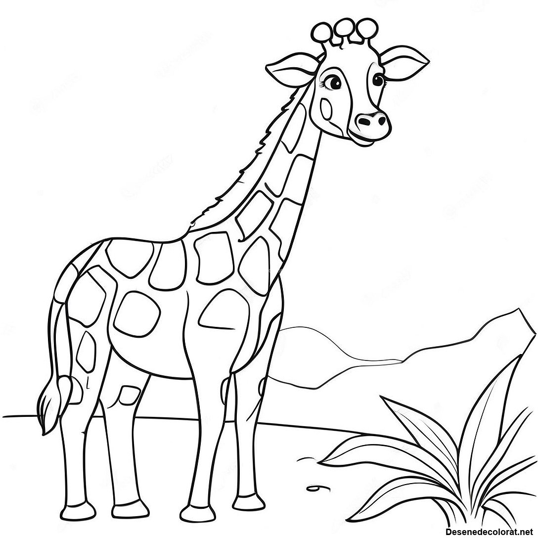 Pagina de colorat Pagini De Colorat Cu Girafe Realiste imprimabilă gratuit din colecția Animale — desen contur alb-negru pentru copii și adulți.