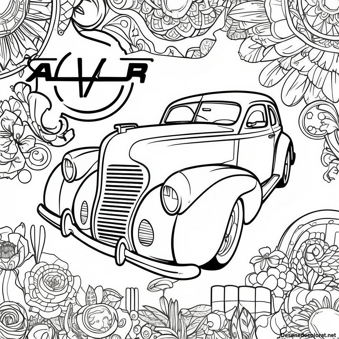 Pagina de colorat Pagini De Colorat Cu Logo-Uri De Mașini Vintage imprimabilă gratuit din colecția Vehicule — desen contur alb-negru pentru copii și adulți.