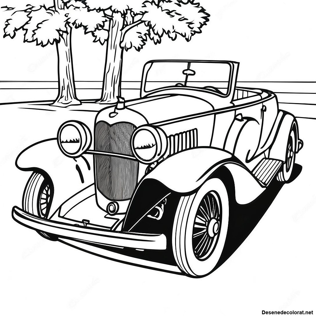 Pagina de colorat Pagini De Colorat Cu Mașini Clasice Vintage imprimabilă gratuit din colecția Vehicule — desen contur alb-negru pentru copii și adulți.