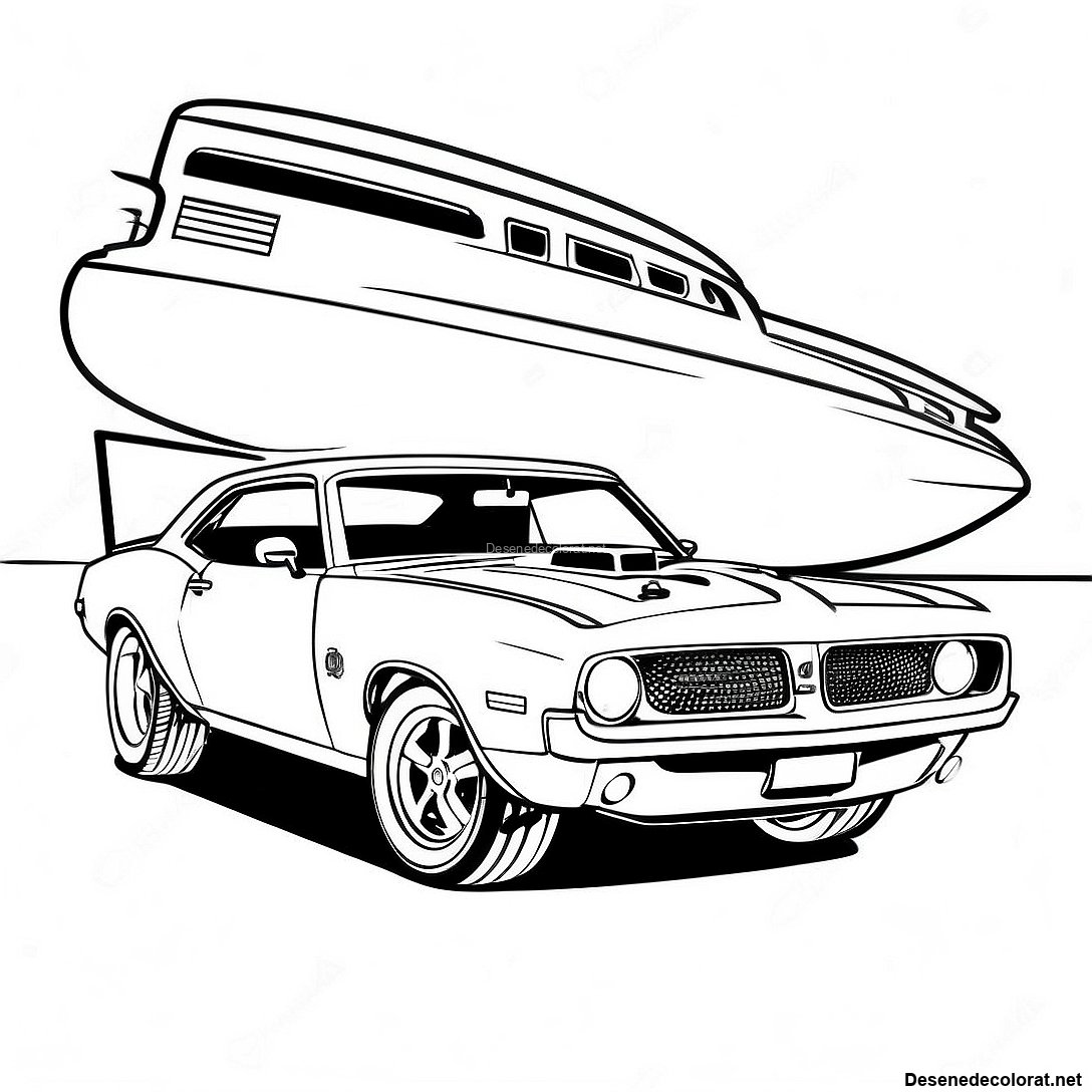 Pagina de colorat Pagini De Colorat Cu Mașini Muscle Vintage imprimabilă gratuit din colecția Vehicule — desen contur alb-negru pentru copii și adulți.