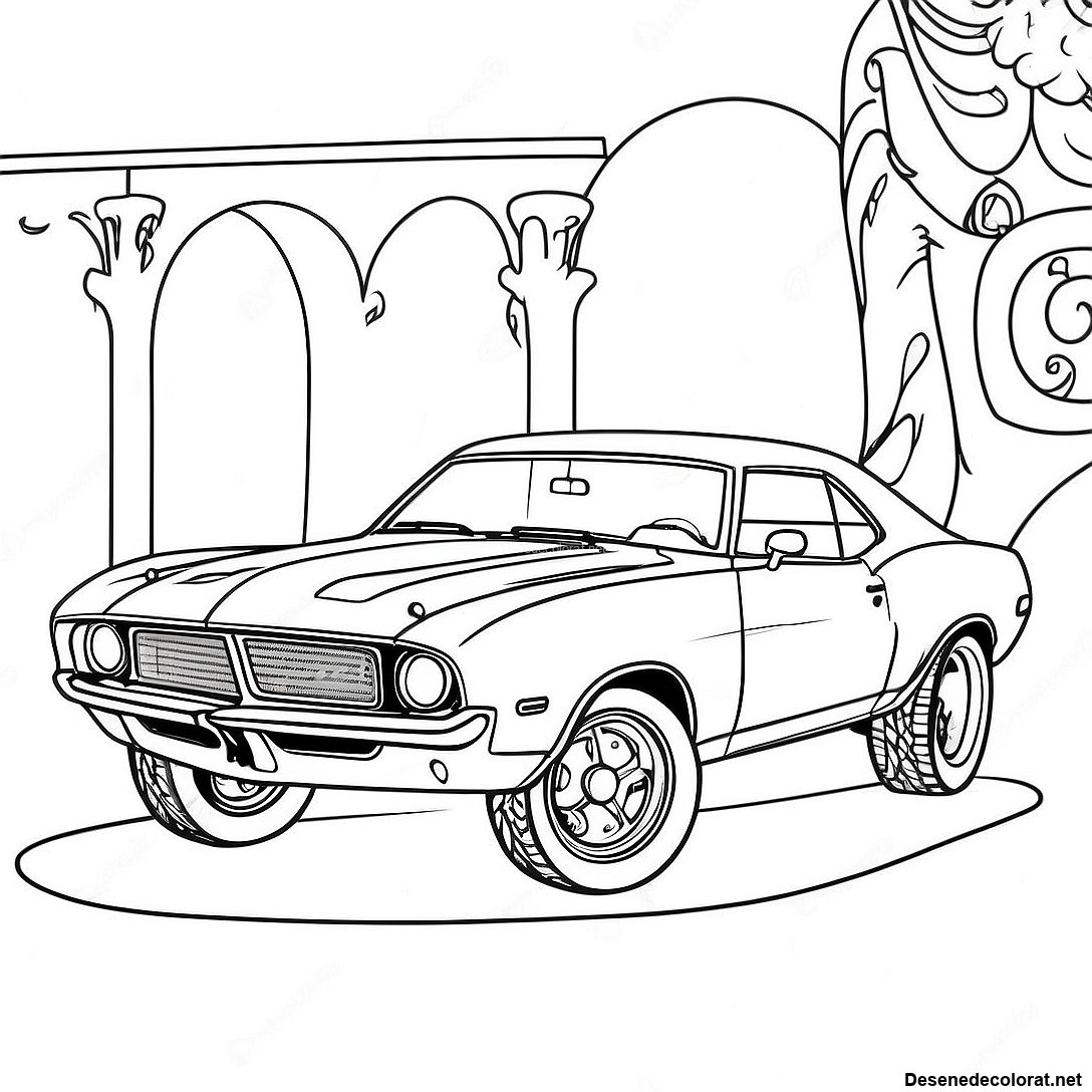 Pagina de colorat Pagini De Colorat Cu Mașini Muscle Vintage imprimabilă gratuit din colecția Vehicule — desen contur alb-negru pentru copii și adulți.