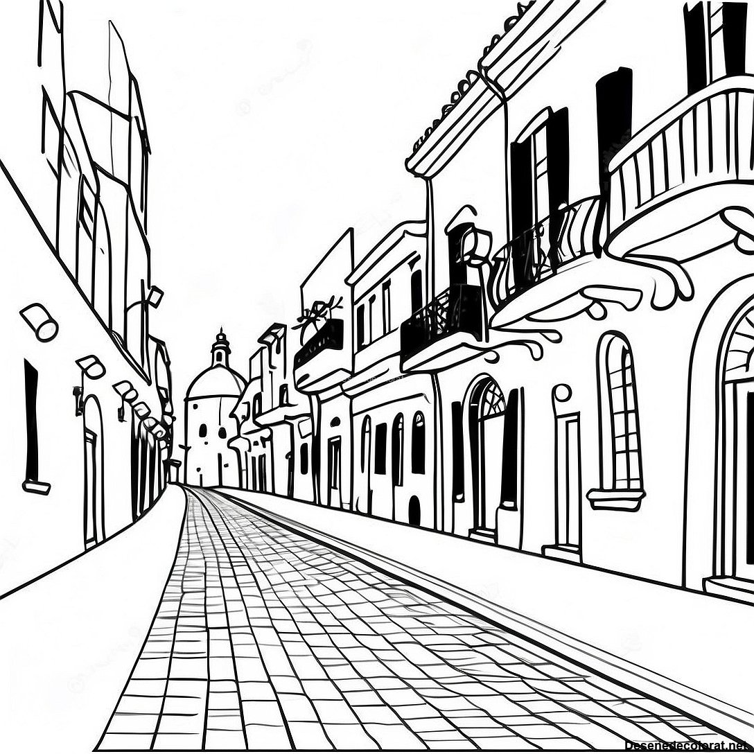 Pagina de colorat Pagini De Colorat Cu O Scenă Vibrantă De Stradă Din Cartagena imprimabilă gratuit din colecția Diverse — desen contur alb-negru pentru copii și adulți.