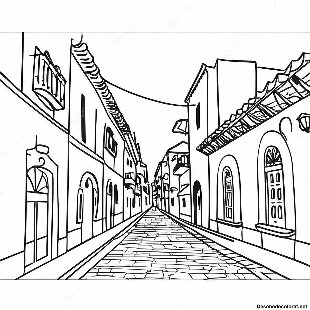 Pagina de colorat Pagini De Colorat Cu O Scenă Vibrantă De Stradă Din Cartagena imprimabilă gratuit din colecția Diverse — desen contur alb-negru pentru copii și adulți.