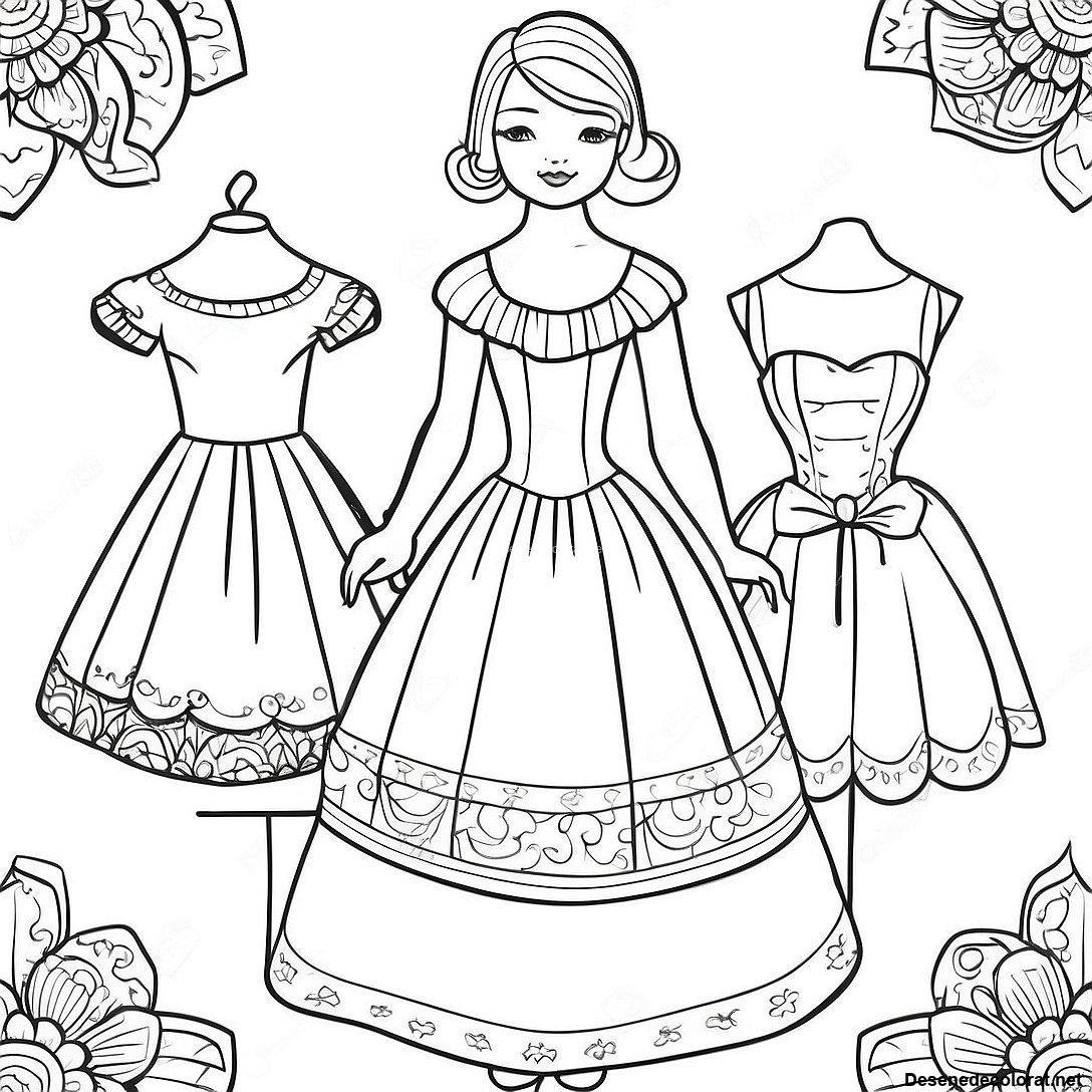 Pagina de colorat Pagini De Colorat Cu Păpușa De Hârtie Vintage Îmbrăcată imprimabilă gratuit din colecția Pentru fete — desen contur alb-negru pentru copii și adulți.