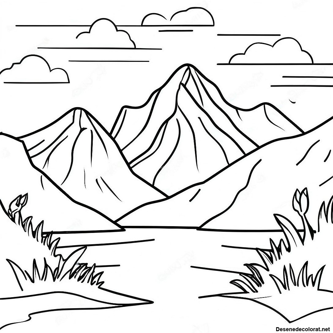 Pagina de colorat Pagini De Colorat Cu Peisaje Montane Realiste imprimabilă gratuit din colecția Natură — desen contur alb-negru pentru copii și adulți.