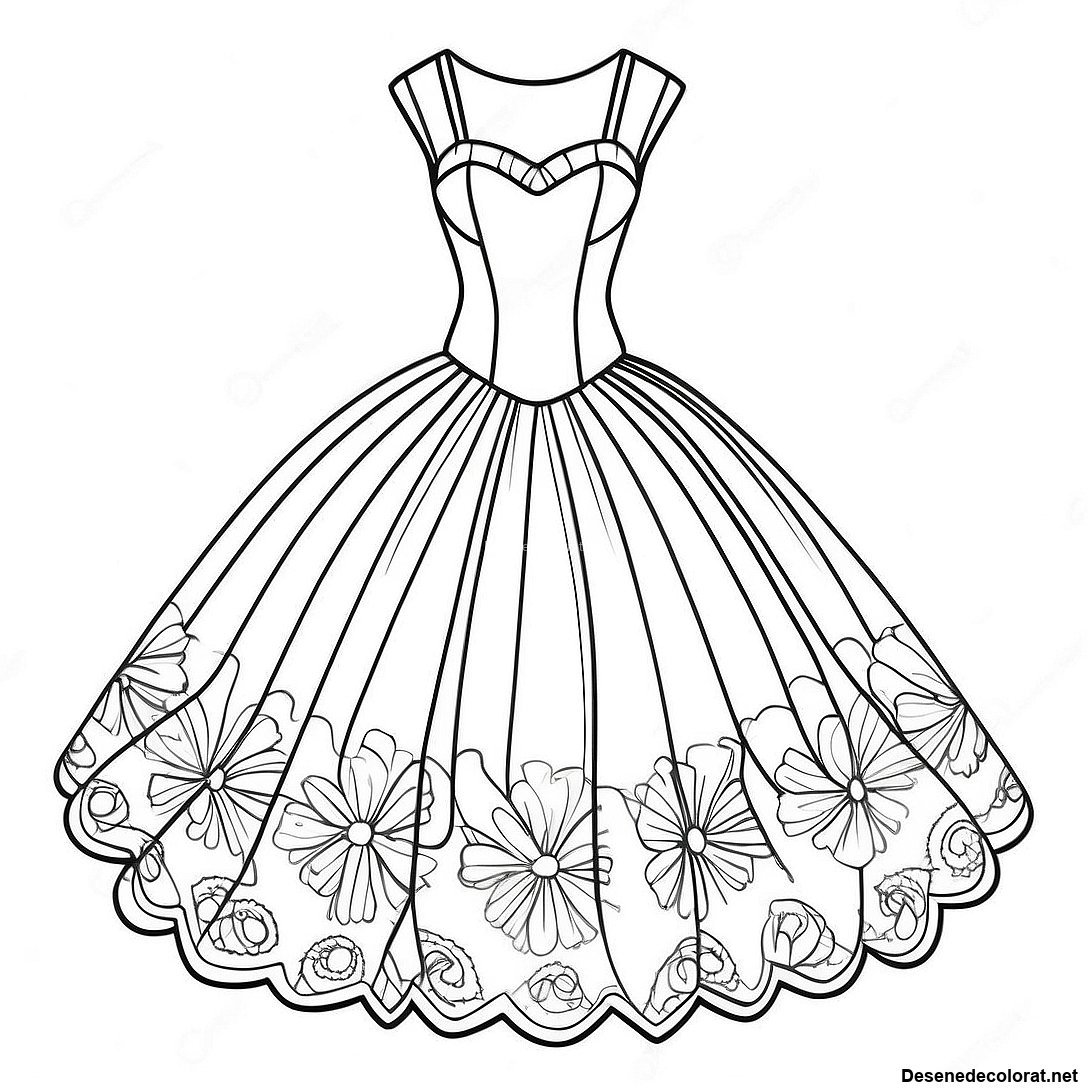 Pagina de colorat Pagini De Colorat Cu Rochia Vintage Barbie imprimabilă gratuit din colecția Pentru fete — desen contur alb-negru pentru copii și adulți.