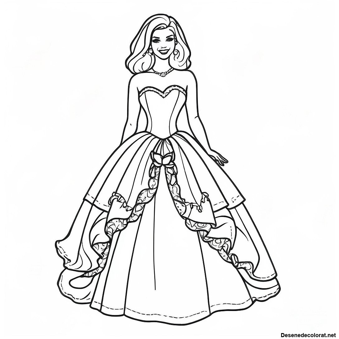 Pagina de colorat Pagini De Colorat Cu Rochia Vintage Barbie imprimabilă gratuit din colecția Pentru fete — desen contur alb-negru pentru copii și adulți.