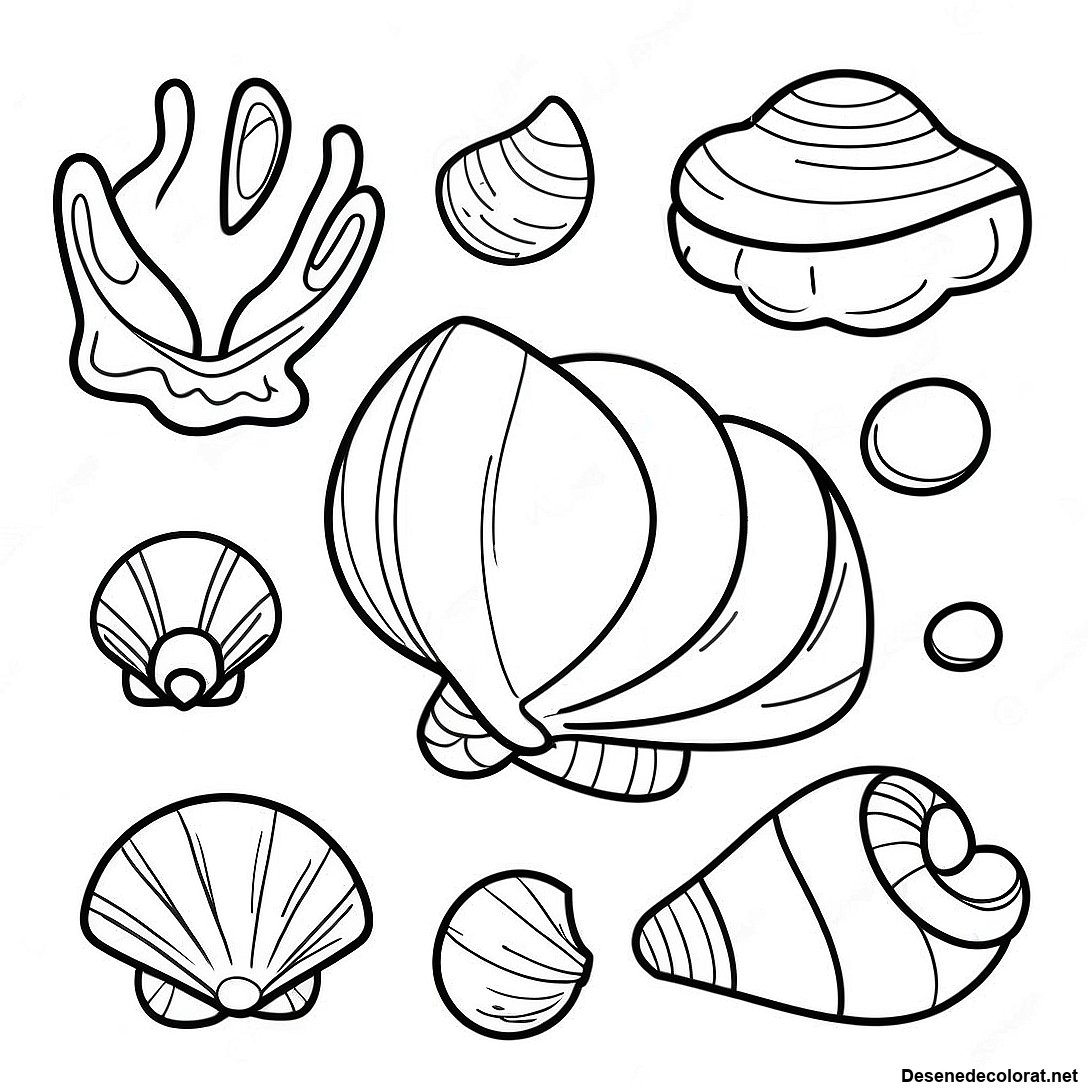 Pagina de colorat Pagini De Colorat Cu Scoici Realiste Din Ocean imprimabilă gratuit din colecția Natură — desen contur alb-negru pentru copii și adulți.