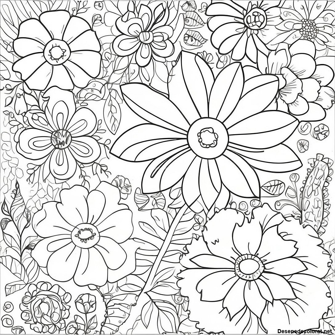 Pagina de colorat Pagini De Colorat Vintage Cu Flori Retro imprimabilă gratuit din colecția Diverse — desen contur alb-negru pentru copii și adulți.