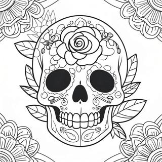 Pagini De Colorat Cu Design Romantic De Craniu Si Trandafir 104792 42525