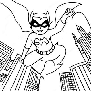 Pagina De Colorat Cu Batgirl Zburand Prin Oras 107667 44779