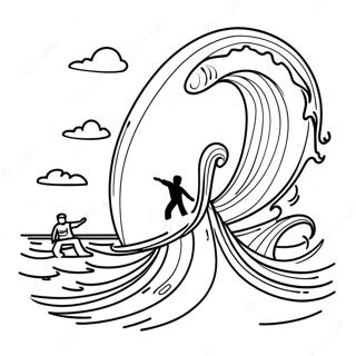 Pagini De Colorat Cu Copii Surfand Pe Valuri Mari 108827-45683