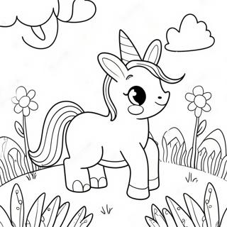 Iepuras Unicorn Jucaus In Pagina De Colorat Cu Flori 109444-46228