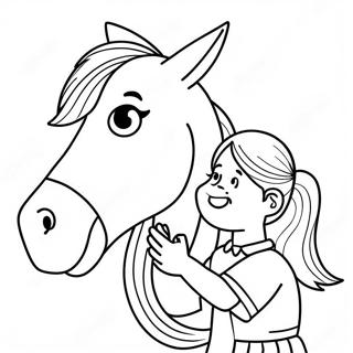 Pagini De Colorat Cu O Fetita Fericita Ingrijind Calul Ei 113760-49734