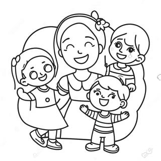 Pagina De Colorat Cu Mama Si Copiii Fericiti 116518-51871