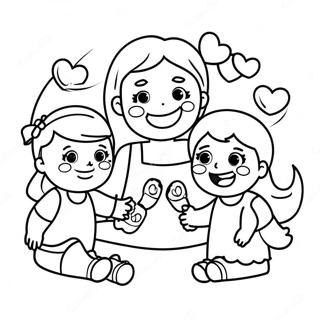 Pagina De Colorat Cu Mama Si Copiii Fericiti 116518-52034