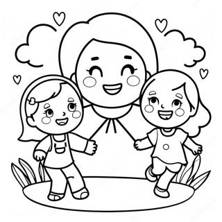 Pagina De Colorat Cu Mama Si Copiii Fericiti 116518-52035