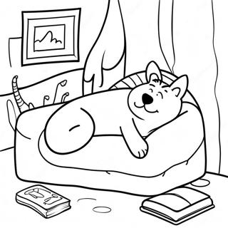 Pisica Caine Somnoros Pe Un Pat Confortabil De Colorat 120020 54863