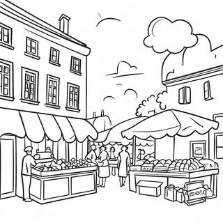 Scena De Piata Franceza Colorata Pagina De Colorat 120966 55597