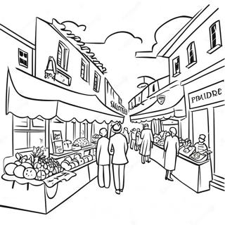 Scena De Piata Franceza Colorata Pagina De Colorat 120966 55599