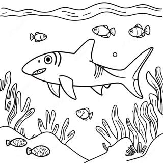 Pagina De Colorat Cu Rechin Tigru Si Reciful De Corali Colorat 121167-55943