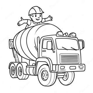 Pagina De Colorat Cu Camion De Ciment Si Lucrator De Constructii Fericit 123250-57598