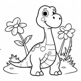 Pagini De Colorat Cu Brontosaurus Fericit Si Flori 123509 57802