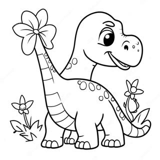 Pagini De Colorat Cu Brontosaurus Fericit Si Flori 123509 57803