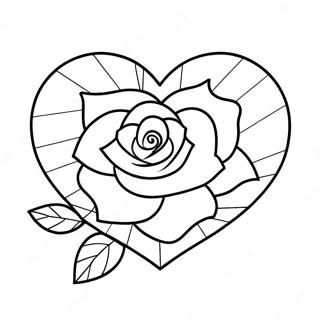 Inimă De Dragoste Cu Trandafir Pagini de colorat