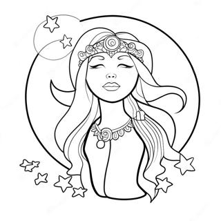 Pagini De Colorat Cu Zeita Lunii Eleganta Cu Stele 129685 62815