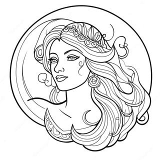 Pagini De Colorat Cu Zeita Lunii Majestuoase Cu Par Fluid 129687 62822